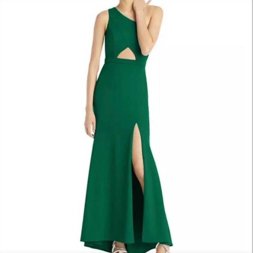 AQUA Formal Emerald Green‎ One Shoulder Cutout Gown Maxi Dress Size 2